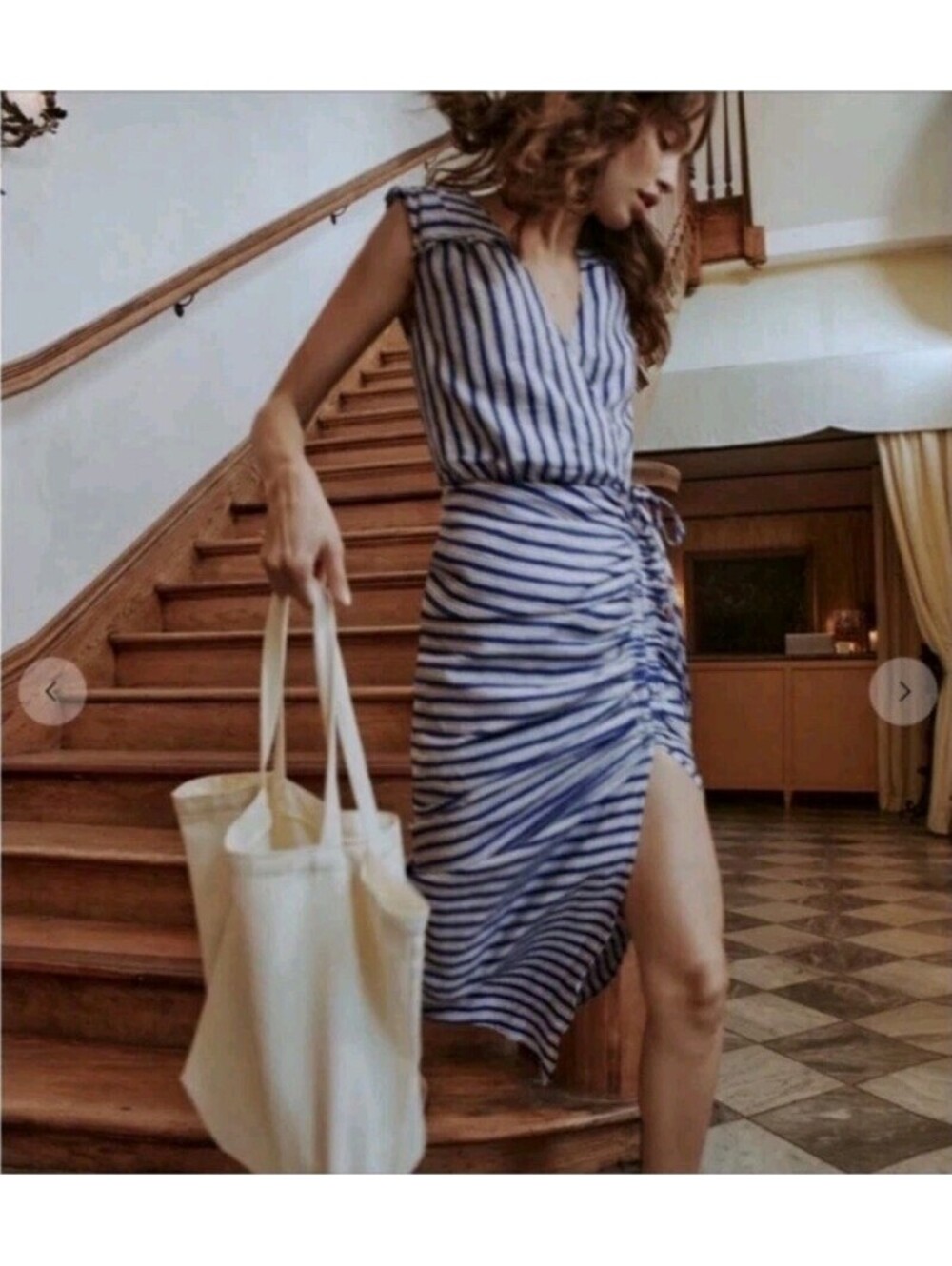 NEW Veronica Beard Shirtdress Dress Blue White Stripe Women's Sz 0 XS Ruched